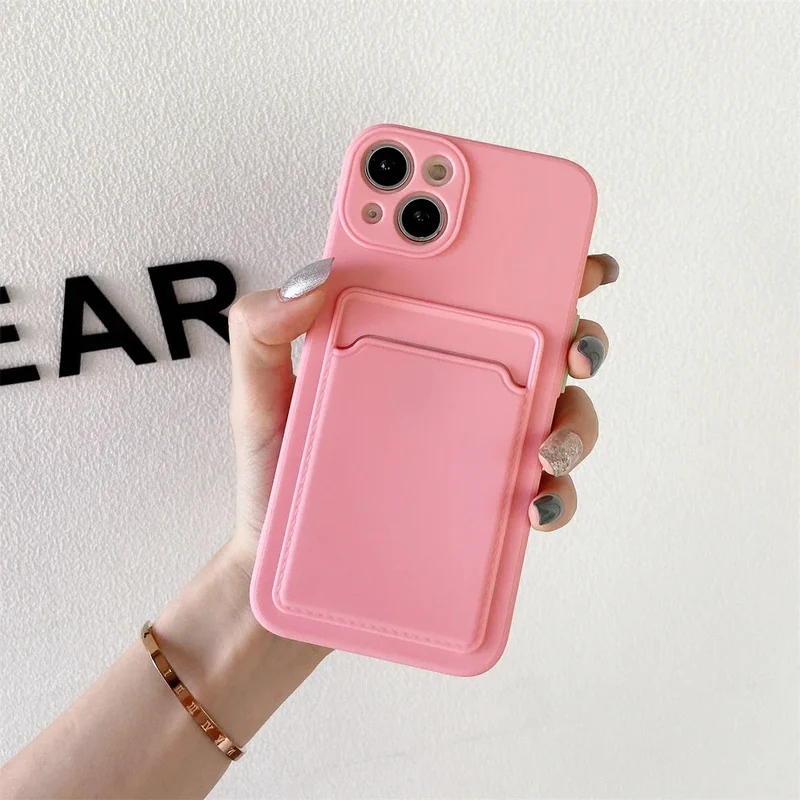 Siliconen iPhone Hoesje met Kaarthouder Contrasterende Knoppen Geïntegreerde Camerabescherming Stijlvol | Sansoti