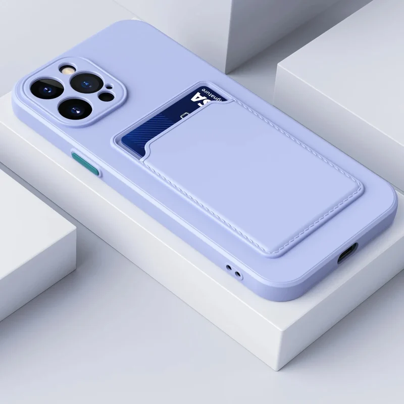 Siliconen iPhone Hoesje met Kaarthouder Contrasterende Knoppen Geïntegreerde Camerabescherming Stijlvol | Sansoti