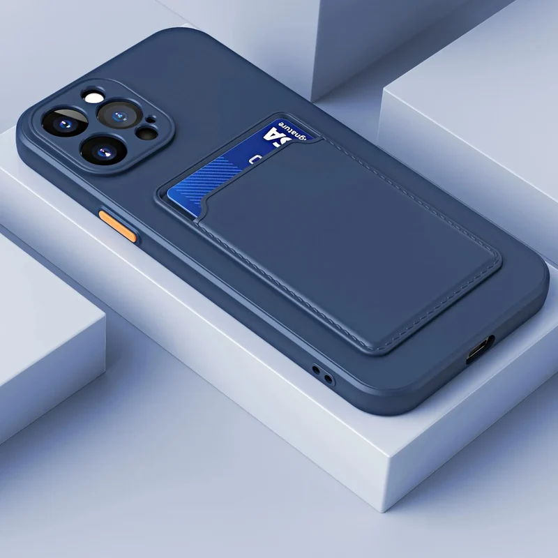 Siliconen iPhone Hoesje met Kaarthouder Contrasterende Knoppen Geïntegreerde Camerabescherming Stijlvol | Sansoti