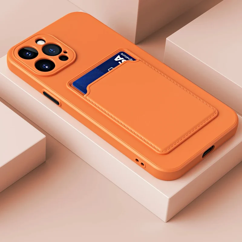 Siliconen iPhone Hoesje met Kaarthouder Contrasterende Knoppen Geïntegreerde Camerabescherming Stijlvol | Sansoti