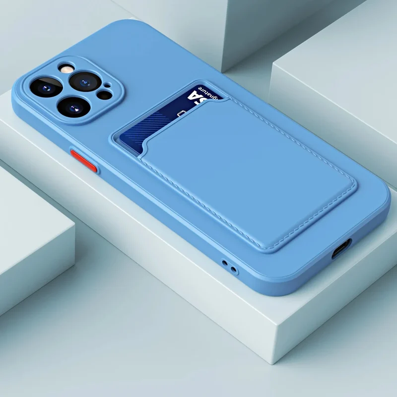 Siliconen iPhone Hoesje met Kaarthouder Contrasterende Knoppen Geïntegreerde Camerabescherming Stijlvol | Sansoti