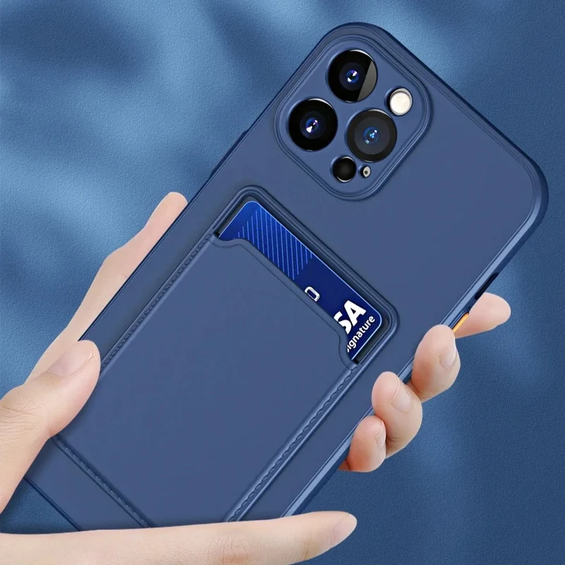 Siliconen iPhone Hoesje met Kaarthouder Contrasterende Knoppen Geïntegreerde Camerabescherming Stijlvol | Sansoti