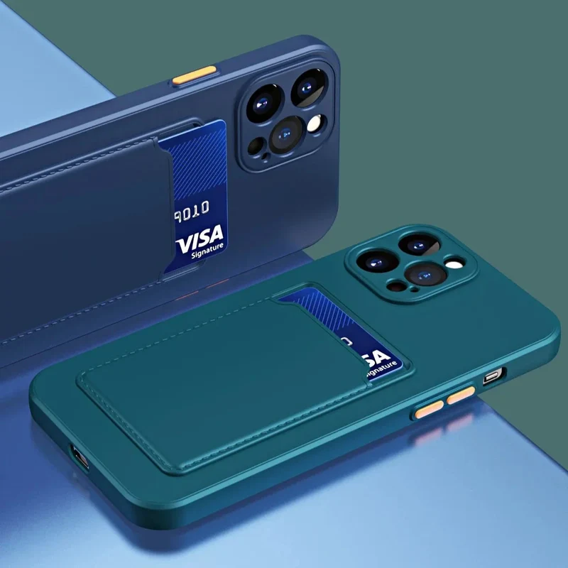 Siliconen iPhone Hoesje met Kaarthouder Contrasterende Knoppen Geïntegreerde Camerabescherming Stijlvol | Sansoti