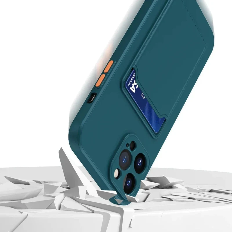 Siliconen iPhone Hoesje met Kaarthouder Contrasterende Knoppen Geïntegreerde Camerabescherming Stijlvol | Sansoti
