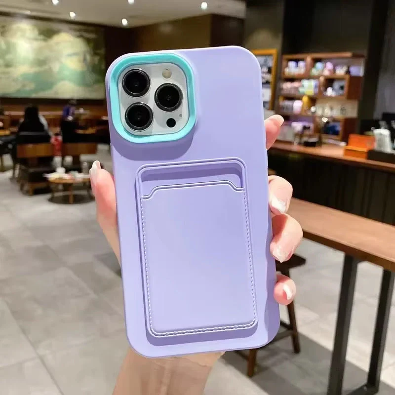 Tweekleurige Siliconen Telefoonhoes met Kaarthouder voor iPhone Bescherming Camera Scherm Stevige Grip | Sansoti
