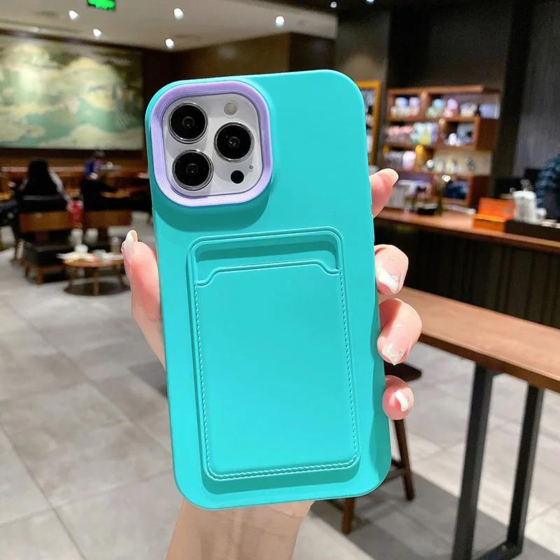 Tweekleurige Siliconen Telefoonhoes met Kaarthouder voor iPhone Bescherming Camera Scherm Stevige Grip | Sansoti