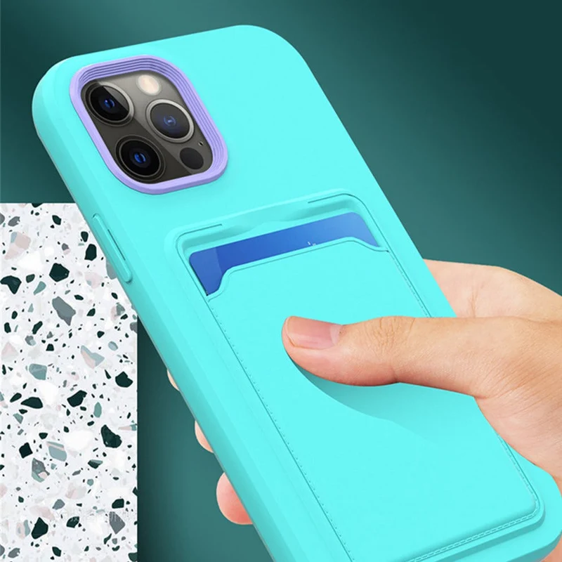 Tweekleurige Siliconen Telefoonhoes met Kaarthouder voor iPhone Bescherming Camera Scherm Stevige Grip | Sansoti