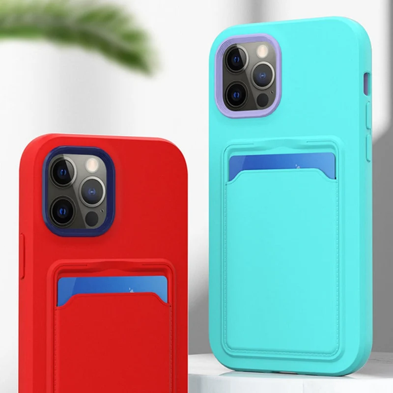 Tweekleurige Siliconen Telefoonhoes met Kaarthouder voor iPhone Bescherming Camera Scherm Stevige Grip | Sansoti
