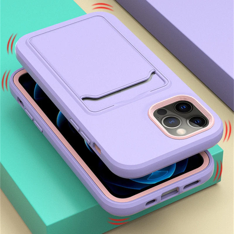 Tweekleurige Siliconen Telefoonhoes met Kaarthouder voor iPhone Bescherming Camera Scherm Stevige Grip | Sansoti