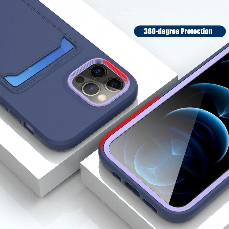 Tweekleurige Siliconen Telefoonhoes met Kaarthouder voor iPhone Bescherming Camera Scherm Stevige Grip | Sansoti
