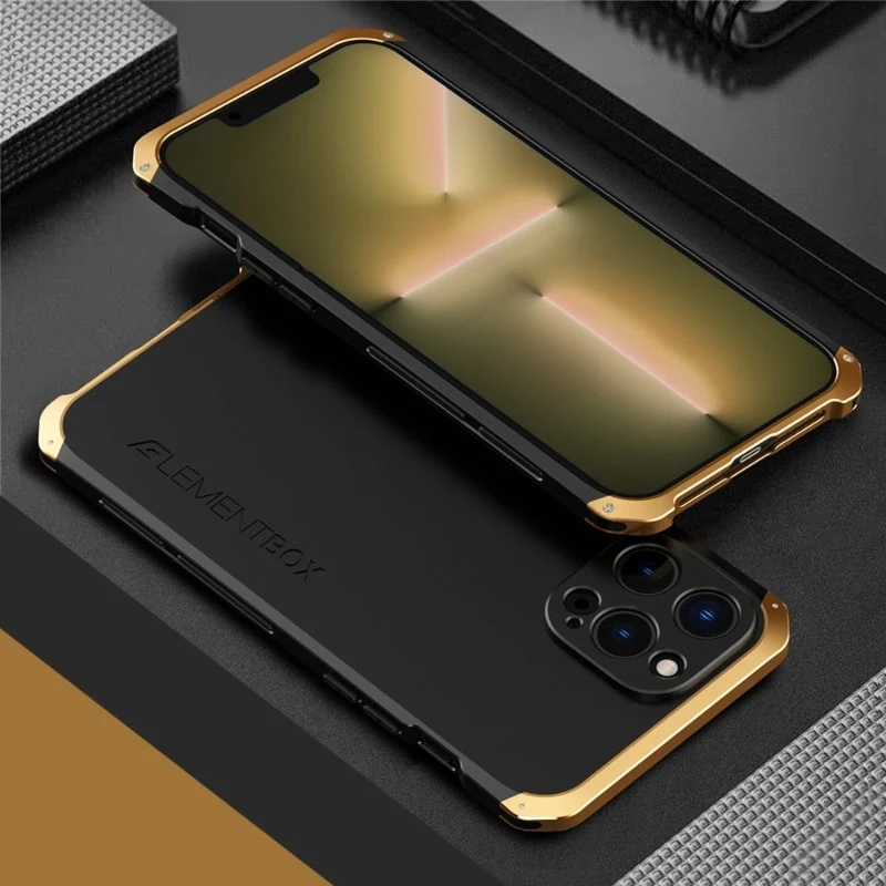 Metalen Pantserhoesje iPhone 14 15 16 Pro Max Valbestendig Camera Bescherming Anti-Vingerafdruk Shockproof | Sansoti