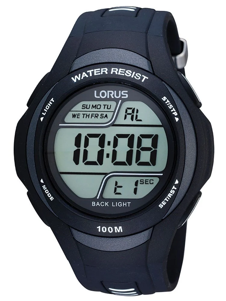 Lorus R2305EX9 Herren Digitaluhr Schwarz • 10 ATM • Stoppuhr & Timer