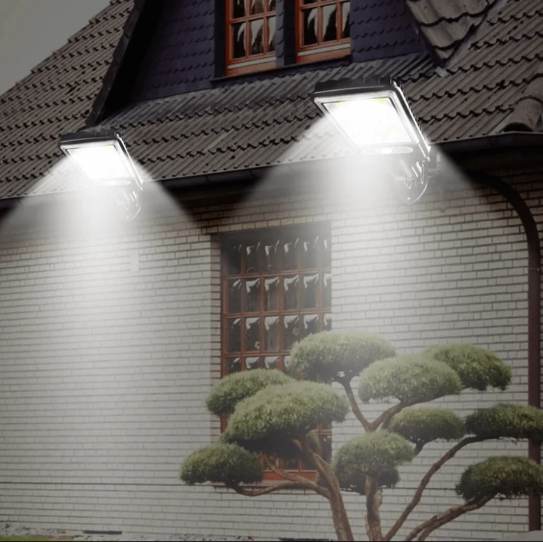 Waterdichte Solar Buitenlamp met Bewegingssensor 100W – IP67 LED-Schijnwerper voor Erf, Oprit en Tuin met Afstandsbediening | Sansoti