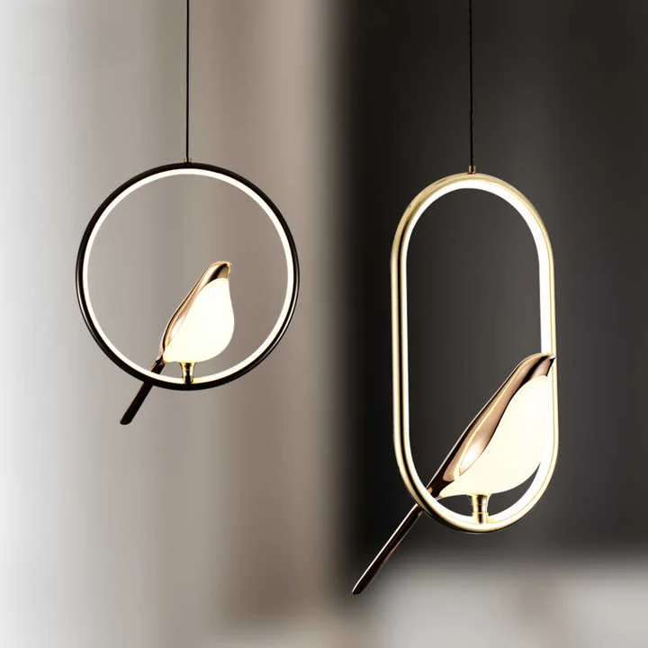 Hanglamp met Gouden Vogelsculptuur en LED-Verlichting voor Woonkamer Eetkamer Hal Slaapkamer Modern Design | Sansoti