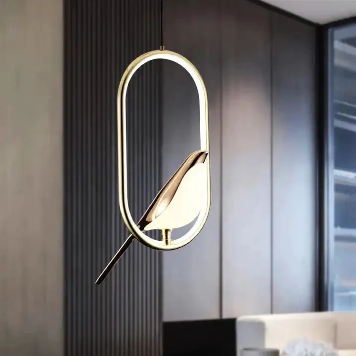 Hanglamp met Gouden Vogelsculptuur en LED-Verlichting voor Woonkamer Eetkamer Hal Slaapkamer Modern Design | Sansoti