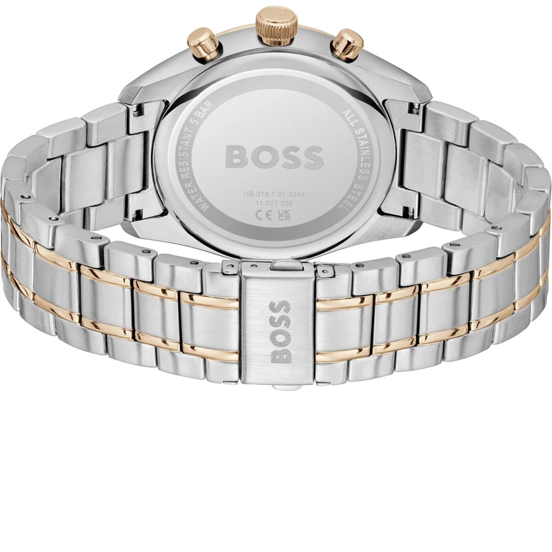 BOSS Grand Prix 1514252 Herren Armbanduhr Grau • Chronograph mit Tachymeter • Zweifarbiges Edelstahlarmband