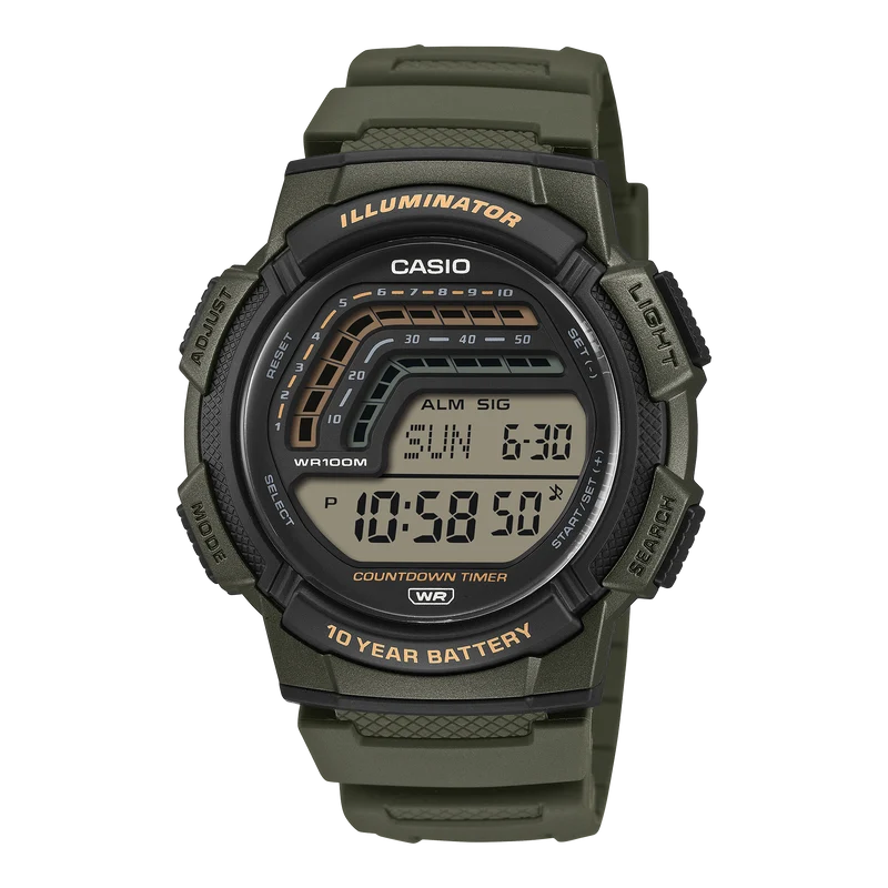 Casio WS-1800-3AVEF Timeless Herren Digitaluhr Khaki • 10-Bar-Wasserschutz • 10-Jahre-Batterie