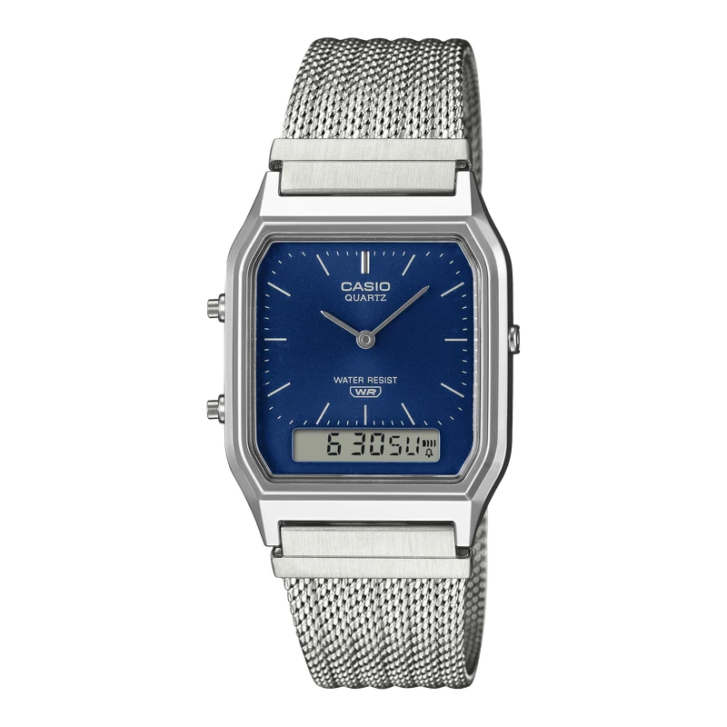 Casio Vintage AQ-230EM-2AEF Armbanduhr Blau • Analog-Digital • Mesh-Armband
