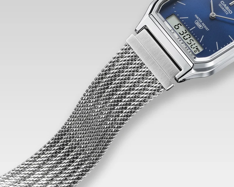 Casio Vintage AQ-230EM-2AEF Armbanduhr Blau • Analog-Digital • Mesh-Armband