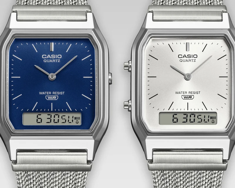 Casio Vintage AQ-230EM-2AEF Armbanduhr Blau • Analog-Digital • Mesh-Armband