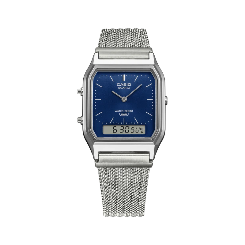 Casio Vintage AQ-230EM-2AEF Armbanduhr Blau • Analog-Digital • Mesh-Armband