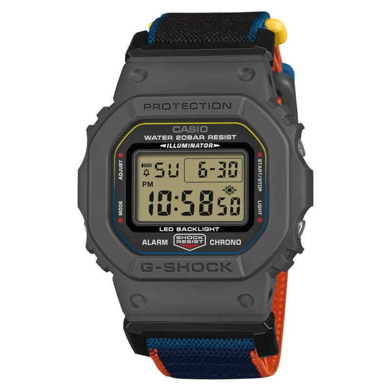 Casio DW-5600MNC-8A2ER G-Shock Origin Armbanduhr Anthrazit/Blau • FIDLOCK® Magnetschließe • Biobasiertes Resin