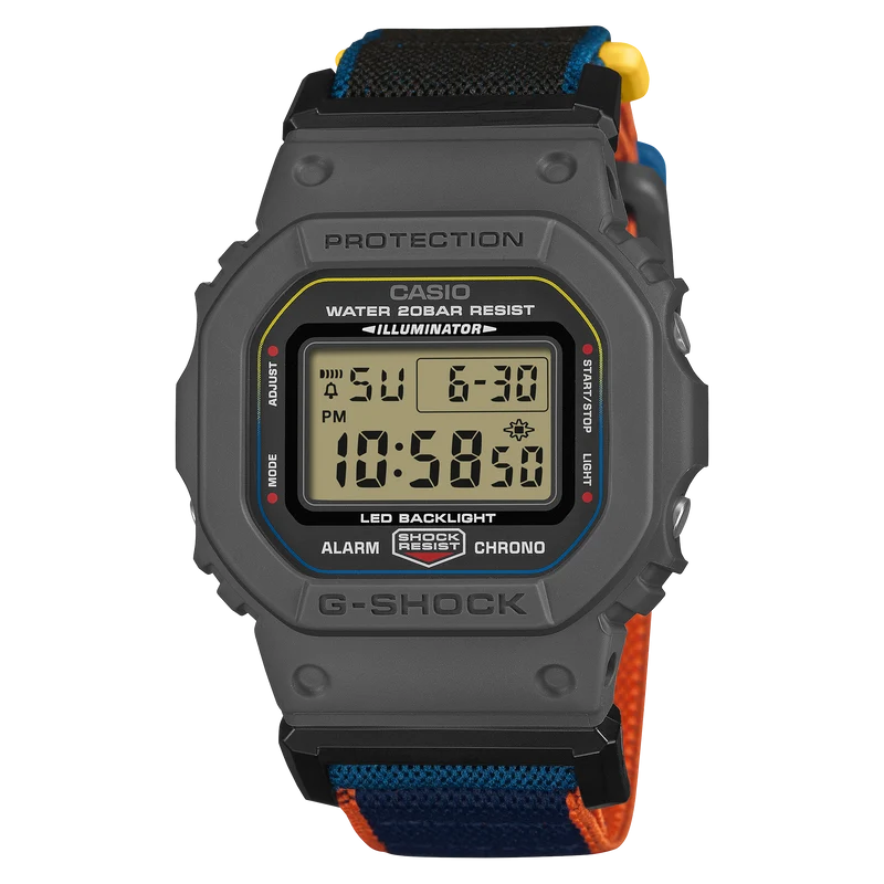 Casio DW-5600MNC-8A2ER G-Shock Origin Armbanduhr Anthrazit/Blau • FIDLOCK® Magnetschließe • Biobasiertes Resin