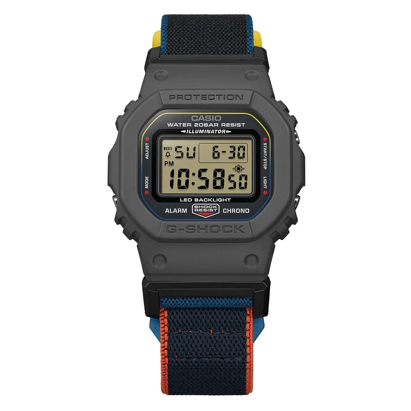 Casio DW-5600MNC-8A2ER G-Shock Origin Armbanduhr Anthrazit/Blau • FIDLOCK® Magnetschließe • Biobasiertes Resin