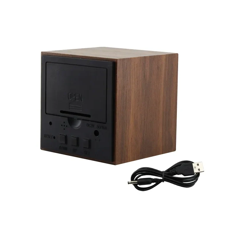 Digitaler Holzwürfel Wecker mit LED