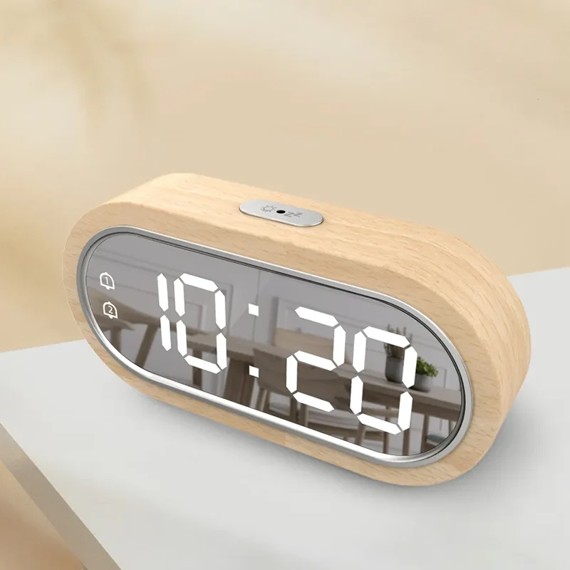 LED Wecker Holz mit Spiegelfunktion