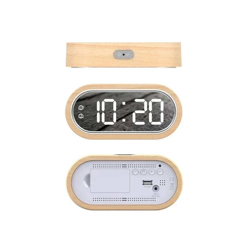 LED Wecker Holz mit Spiegelfunktion