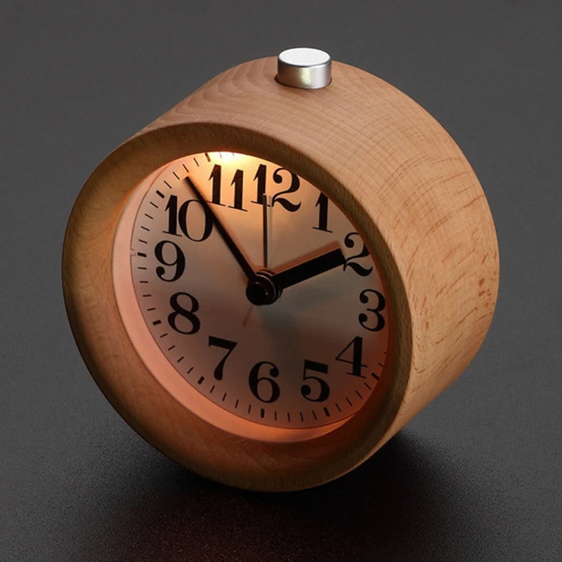 Analoger Wecker aus Holz rund