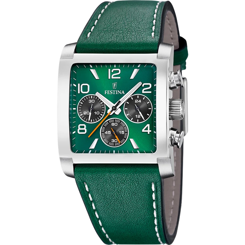 Festina Timeless F20653/2 Herrenuhr Grün • Chronograph • Mineralglas