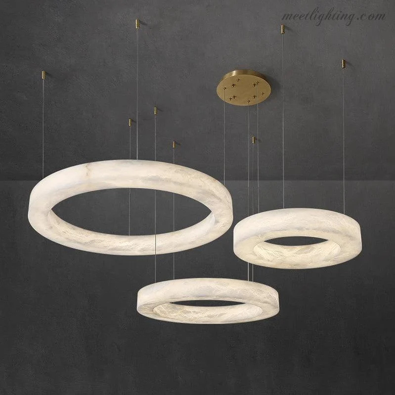 Ronde Kroonluchter Albast met Geïntegreerde LED Verlichting Messing Brons 50-152cm Eethoek Woonkamer Eettafel | Sansoti