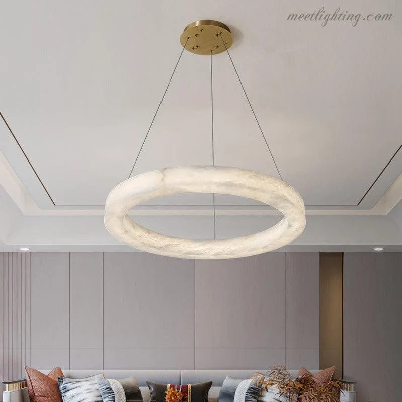 Ronde Kroonluchter Albast met Geïntegreerde LED Verlichting Messing Brons 50-152cm Eethoek Woonkamer Eettafel | Sansoti
