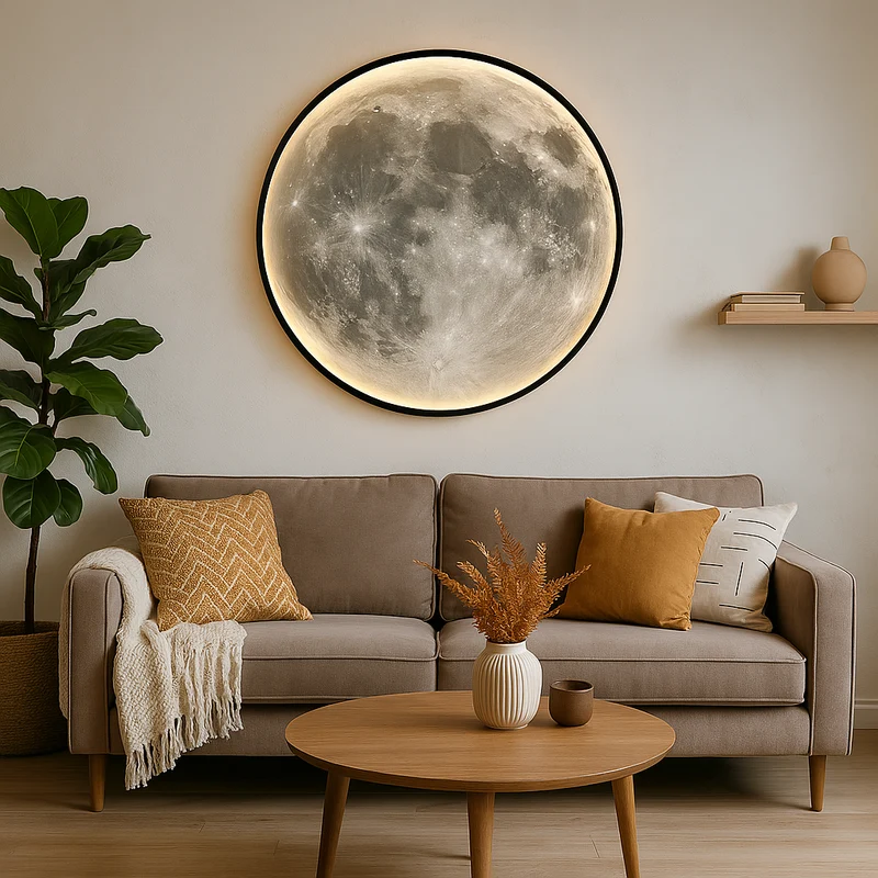 Wandlamp Maan Design LED Verlichting met Driekleurig Licht voor Woonkamer Slaapkamer Terras Tuin 40-80cm | Sansoti