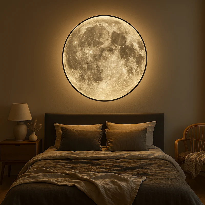 Wandlamp Maan Design LED Verlichting met Driekleurig Licht voor Woonkamer Slaapkamer Terras Tuin 40-80cm | Sansoti