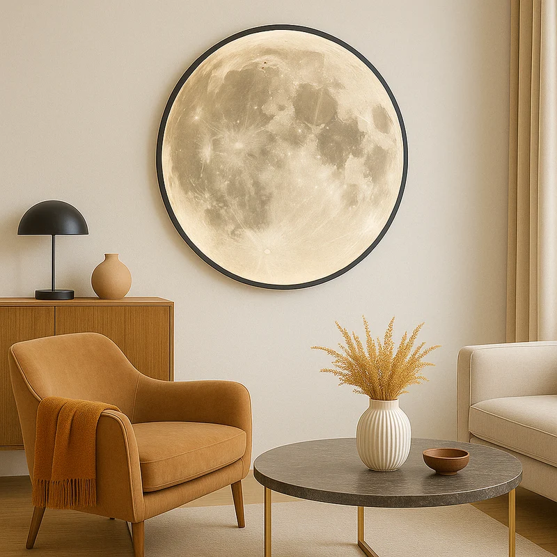 Wandlamp Maan Design LED Verlichting met Driekleurig Licht voor Woonkamer Slaapkamer Terras Tuin 40-80cm | Sansoti