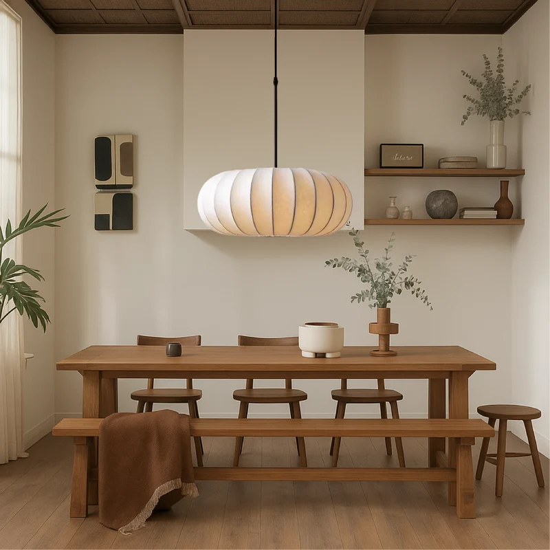 Hanglamp met Zijden Kap Ø30-50cm Warm Wit LED 3000K Eettafel Keukeneiland Woonkamer Plafondverlichting | Sansoti
