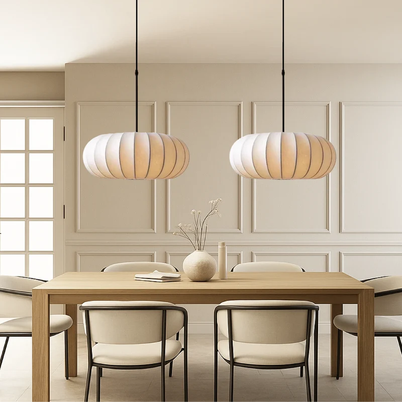 Hanglamp met Zijden Kap Ø30-50cm Warm Wit LED 3000K Eettafel Keukeneiland Woonkamer Plafondverlichting | Sansoti