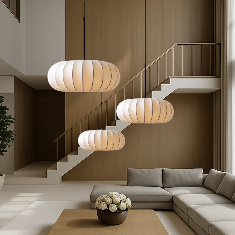 Hanglamp met Zijden Kap Ø30-50cm Warm Wit LED 3000K Eettafel Keukeneiland Woonkamer Plafondverlichting | Sansoti