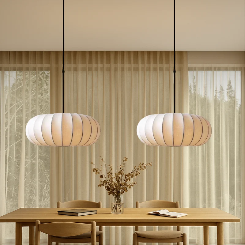 Hanglamp met Zijden Kap Ø30-50cm Warm Wit LED 3000K Eettafel Keukeneiland Woonkamer Plafondverlichting | Sansoti