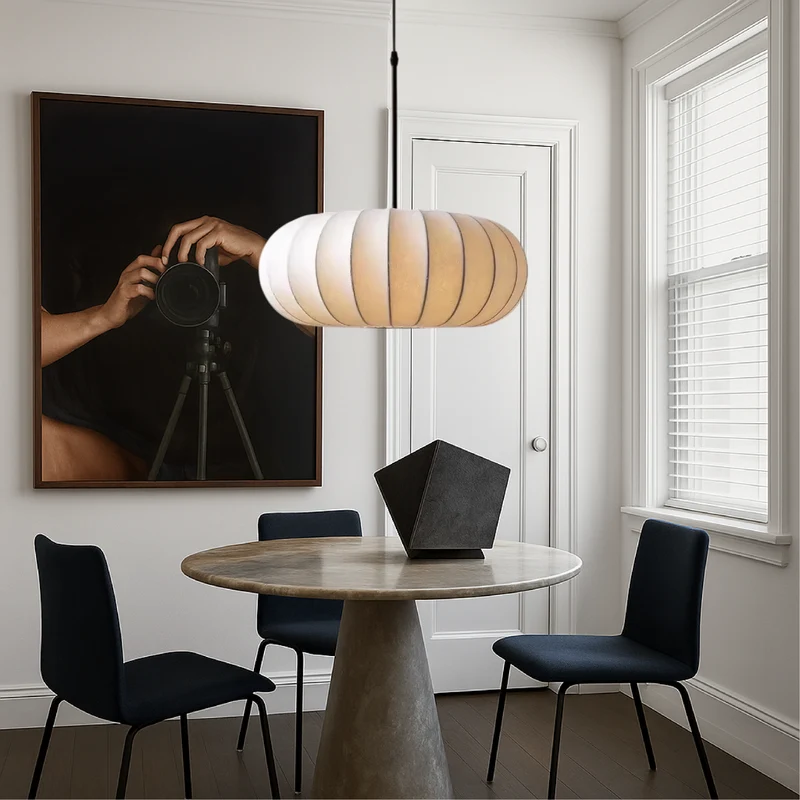 Hanglamp met Zijden Kap Ø30-50cm Warm Wit LED 3000K Eettafel Keukeneiland Woonkamer Plafondverlichting | Sansoti