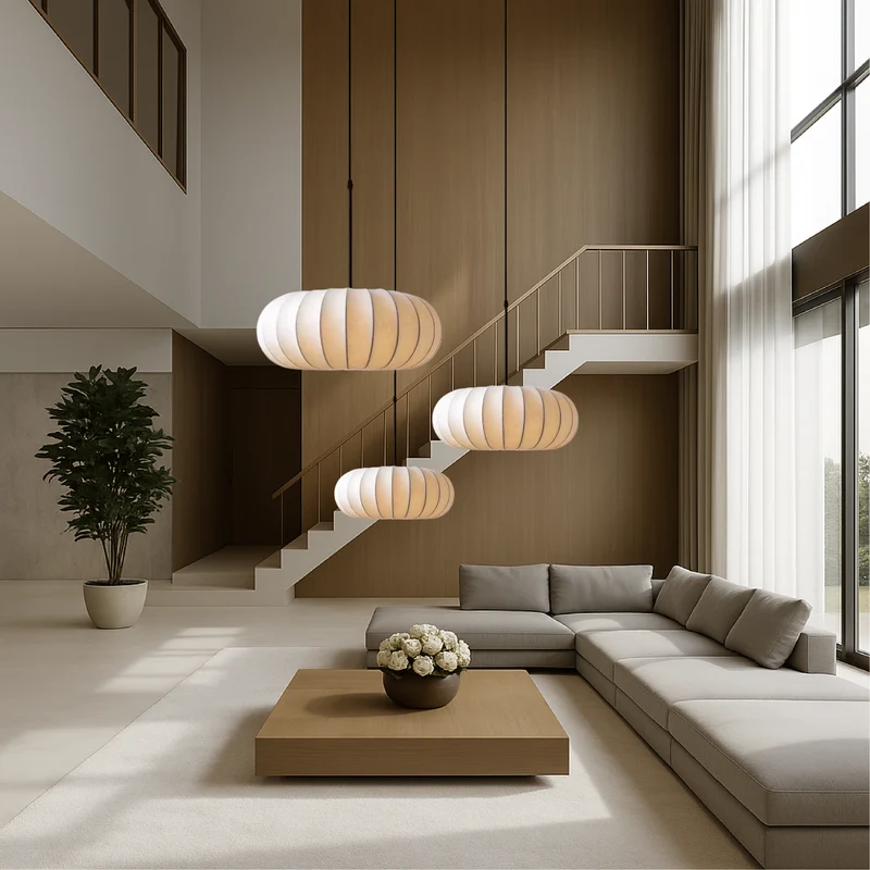 Hanglamp met Zijden Kap Ø30-50cm Warm Wit LED 3000K Eettafel Keukeneiland Woonkamer Plafondverlichting | Sansoti