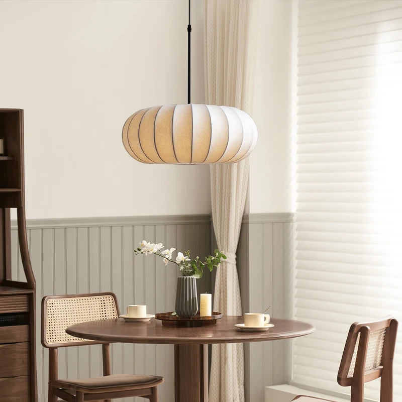 Hanglamp met Zijden Kap Ø30-50cm Warm Wit LED 3000K Eettafel Keukeneiland Woonkamer Plafondverlichting | Sansoti