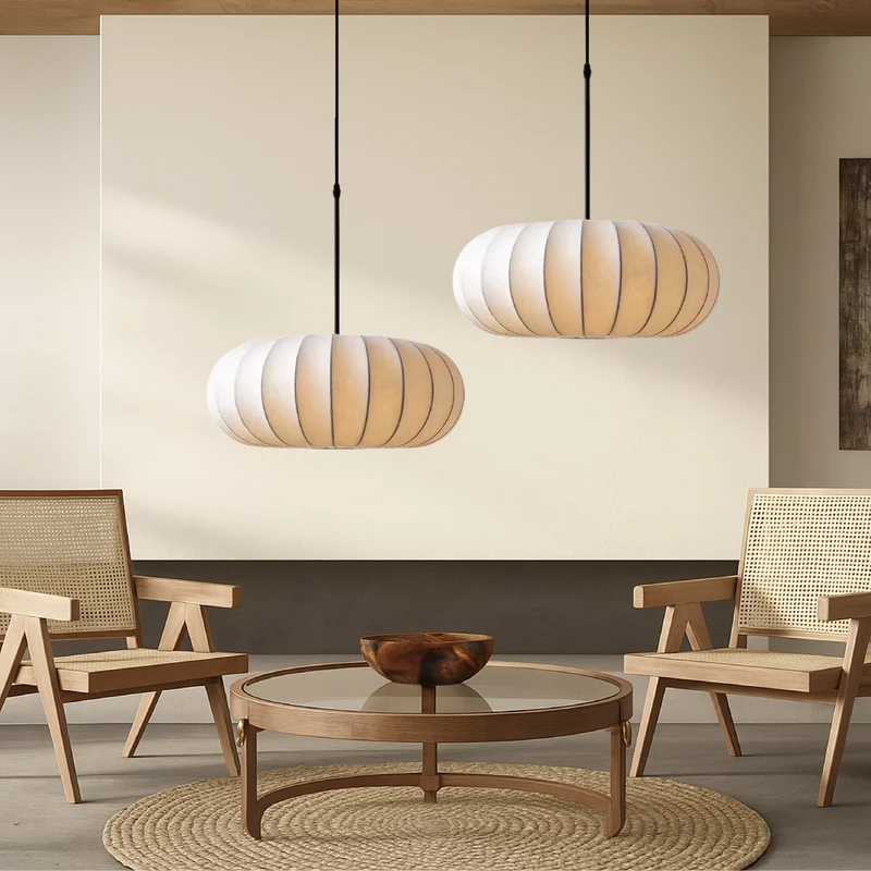 Hanglamp met Zijden Kap Ø30-50cm Warm Wit LED 3000K Eettafel Keukeneiland Woonkamer Plafondverlichting | Sansoti