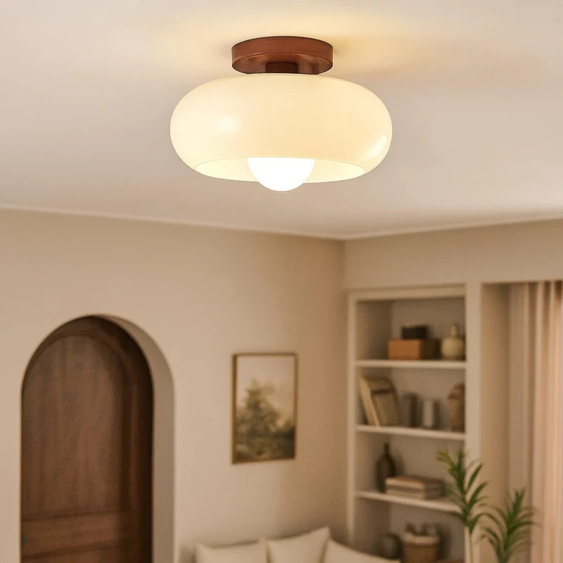 Plafondlamp Glazen Bol Crème Warm Wit LED E27 Bauhaus Design Hal Slaapkamer Woonkamer Plafondverlichting | Sansoti