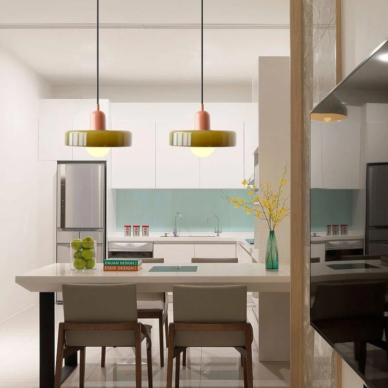 Geometrische Hanglamp Gekleurd Glas E27 Verstelbaar Eettafel Keukeneiland Retro Design Sfeerverlichting | Sansoti