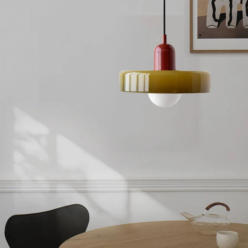 Geometrische Hanglamp Gekleurd Glas E27 Verstelbaar Eettafel Keukeneiland Retro Design Sfeerverlichting | Sansoti