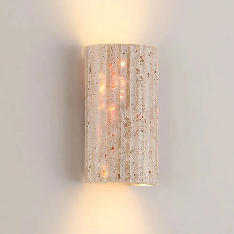 Travertijn Wandlamp Cilinder E27 Natuursteen Verlichting Voor Gang Slaapkamer Woonkamer 16.5cm Hoog Sfeervol | Sansoti